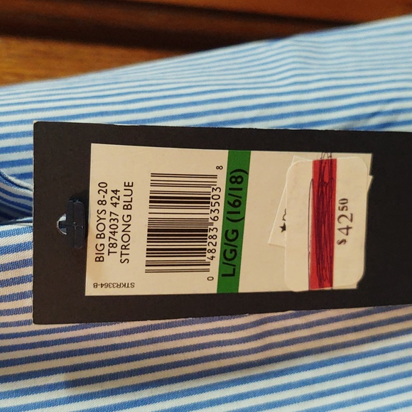 Boy's Blue and White Pinstripe Tommy Hilfiger Shirt, Size Large (16-18) - Picture 3 of 3